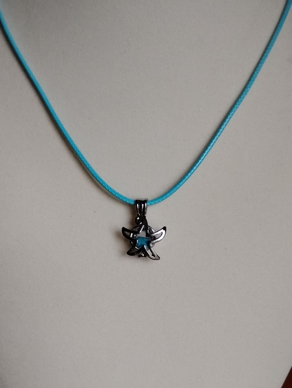 Hand Crafted Turquoise Cord Necklace With Star Fish Charm - December Surprise